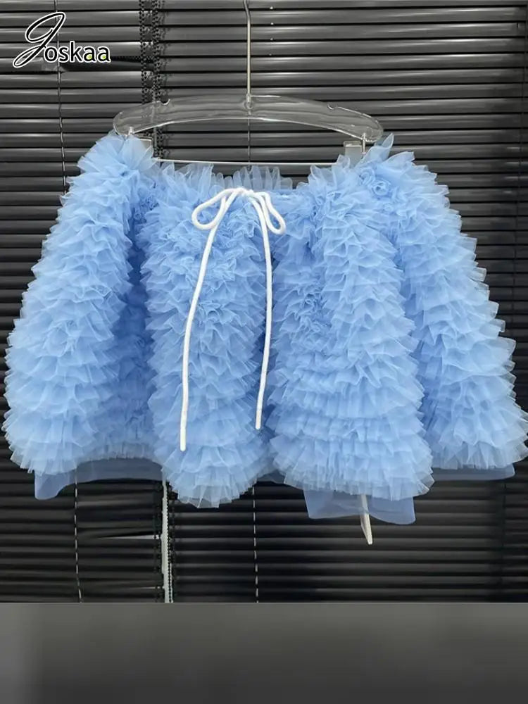 Women's Mesh Mini Puffy Drawstring Waist Skirt – Women's Fashion Wholesale – Front View