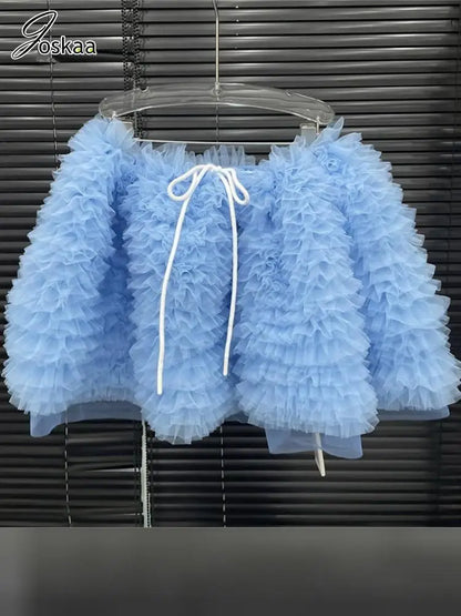 Women's Mesh Mini Puffy Drawstring Waist Skirt – Women's Fashion Wholesale – Front View