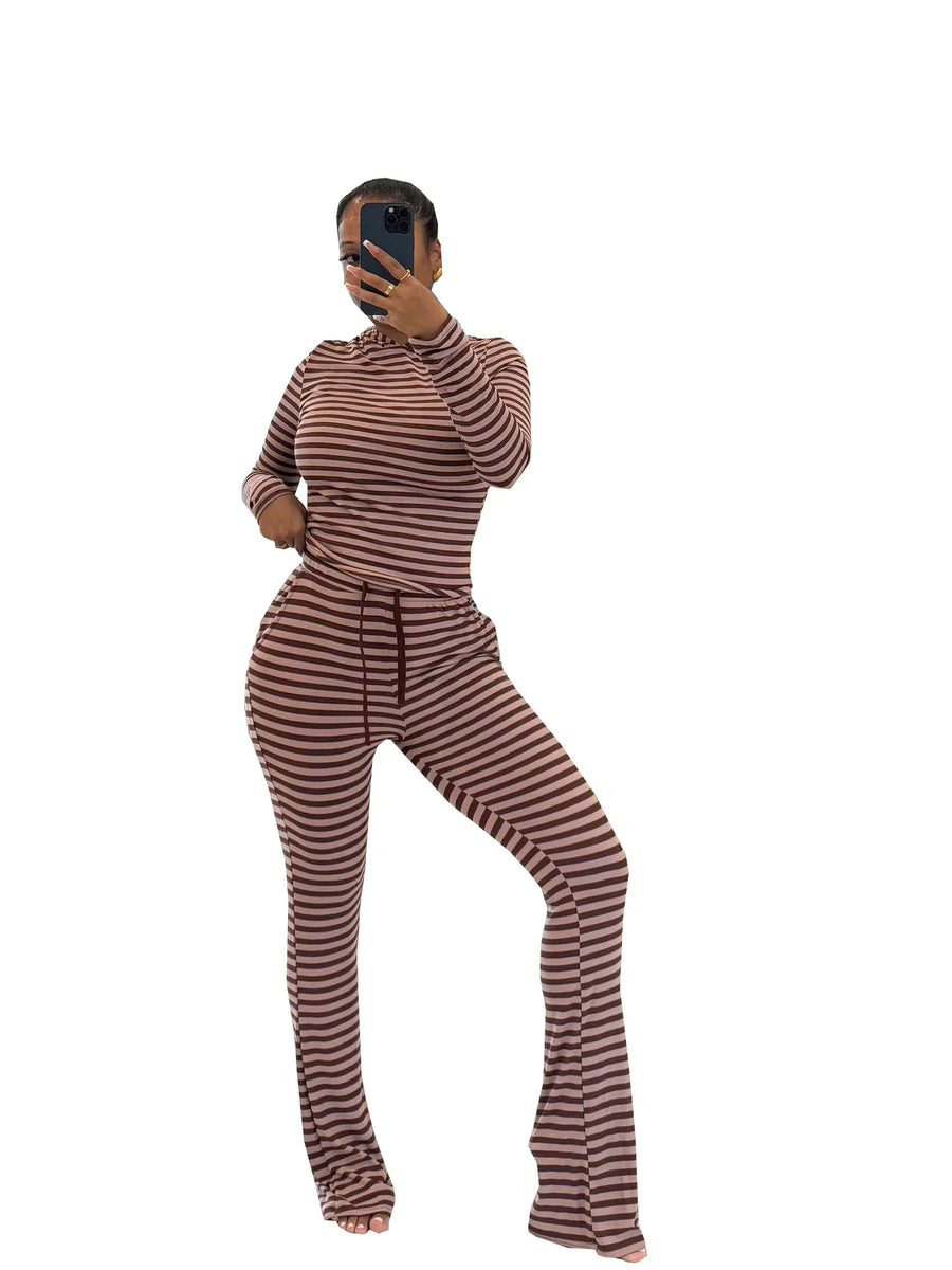 Women's Striped Long Sleeve Wide Leg Two Piece Set - Additional View 12