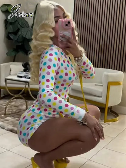 Women's Polka Dot Long Sleeve High Waist Two Piece Set - Back View