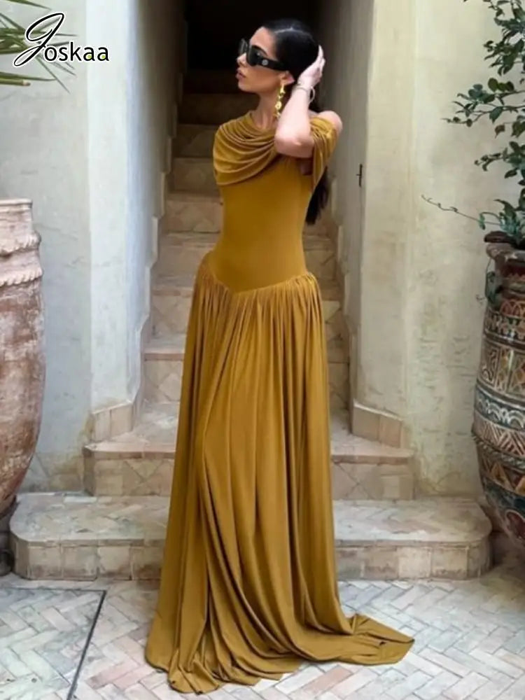 Women's Ruched One Shoulder Bodycon Maxi Dress – Women's Fashion Wholesale – Front View