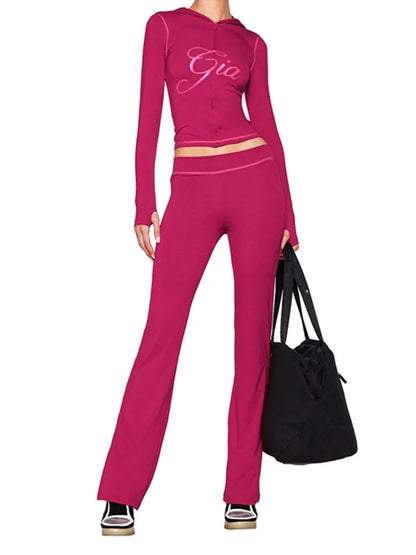 Joskaa Zip Up Hooded Long Sleeve Crop Two Piece Set - two piece set image 16