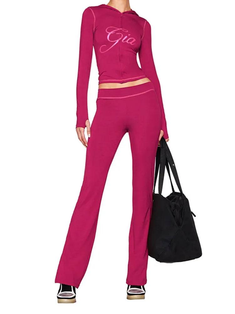 Joskaa Zip Up Hooded Long Sleeve Crop Two Piece Set - two piece set image 16