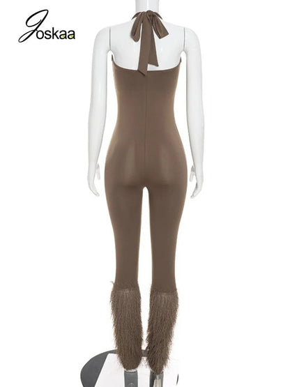 Women's V-neck Halter Sleeveless Bodycon Romper - Detail View