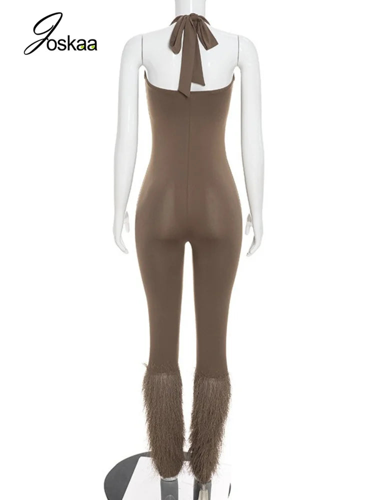 Women's V-neck Halter Sleeveless Bodycon Romper - Detail View