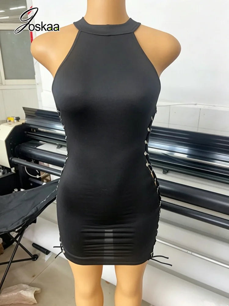 Women's Lace Cutout Sleeveless Mini Dress Black – Back View