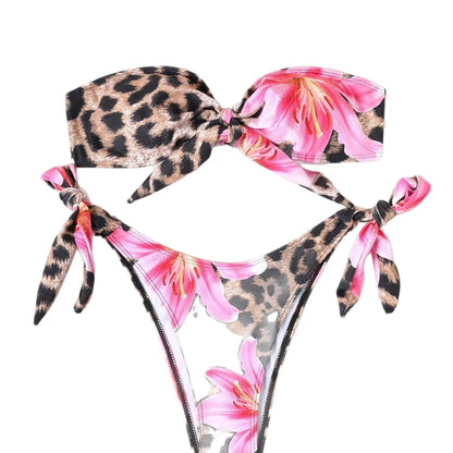 Joskaa Leopard Print Floral Print Lace Strapless Swimwear - swimwear image 4
