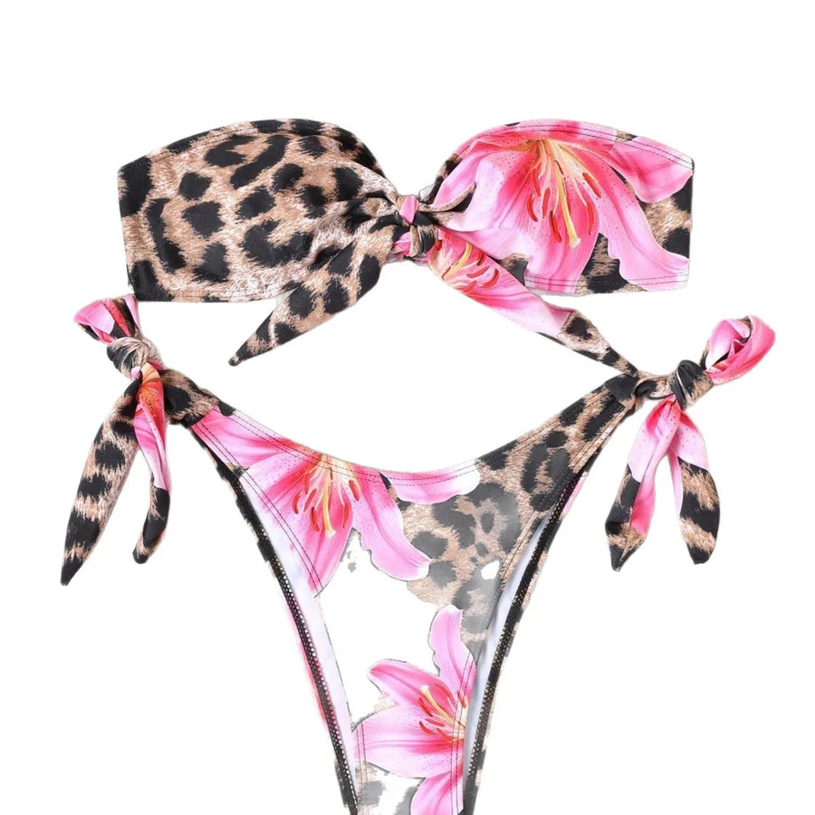 Joskaa Leopard Print Floral Print Lace Strapless Swimwear - swimwear image 4