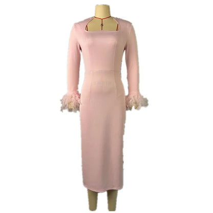 Women's Long Sleeve Elegant Solid Square Bodycon Dress