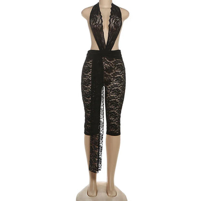 Joskaa Lace Backless Halter Bodycon Romper - romper image 5