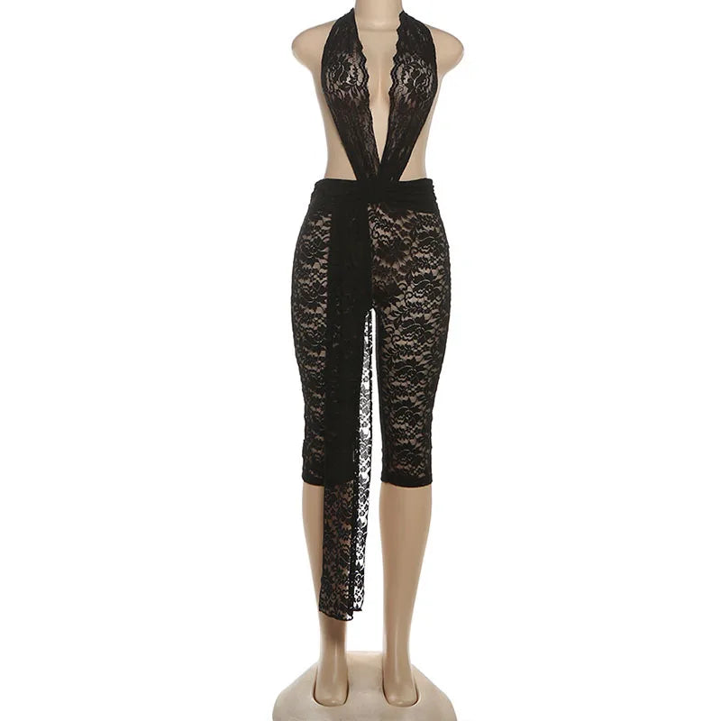 Joskaa Lace Backless Halter Bodycon Romper - romper image 5