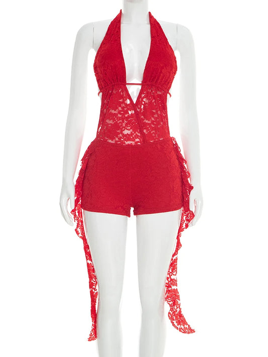Joskaa Lace Backless Halter Bodycon Romper - romper image 2