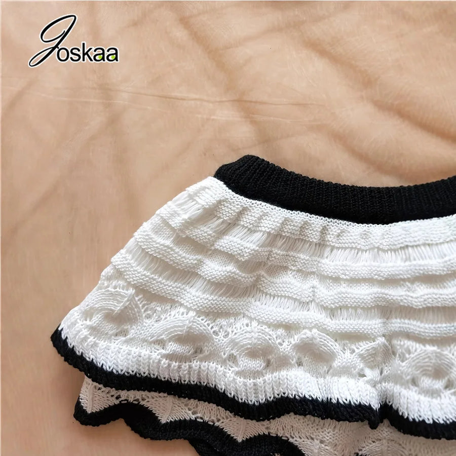 Women's Knit Halter Crop Mini Two Piece Set White – Back View