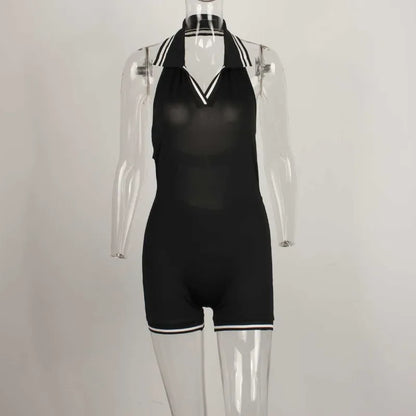 Women's Stripe Backless Halter Sleeveless Romper