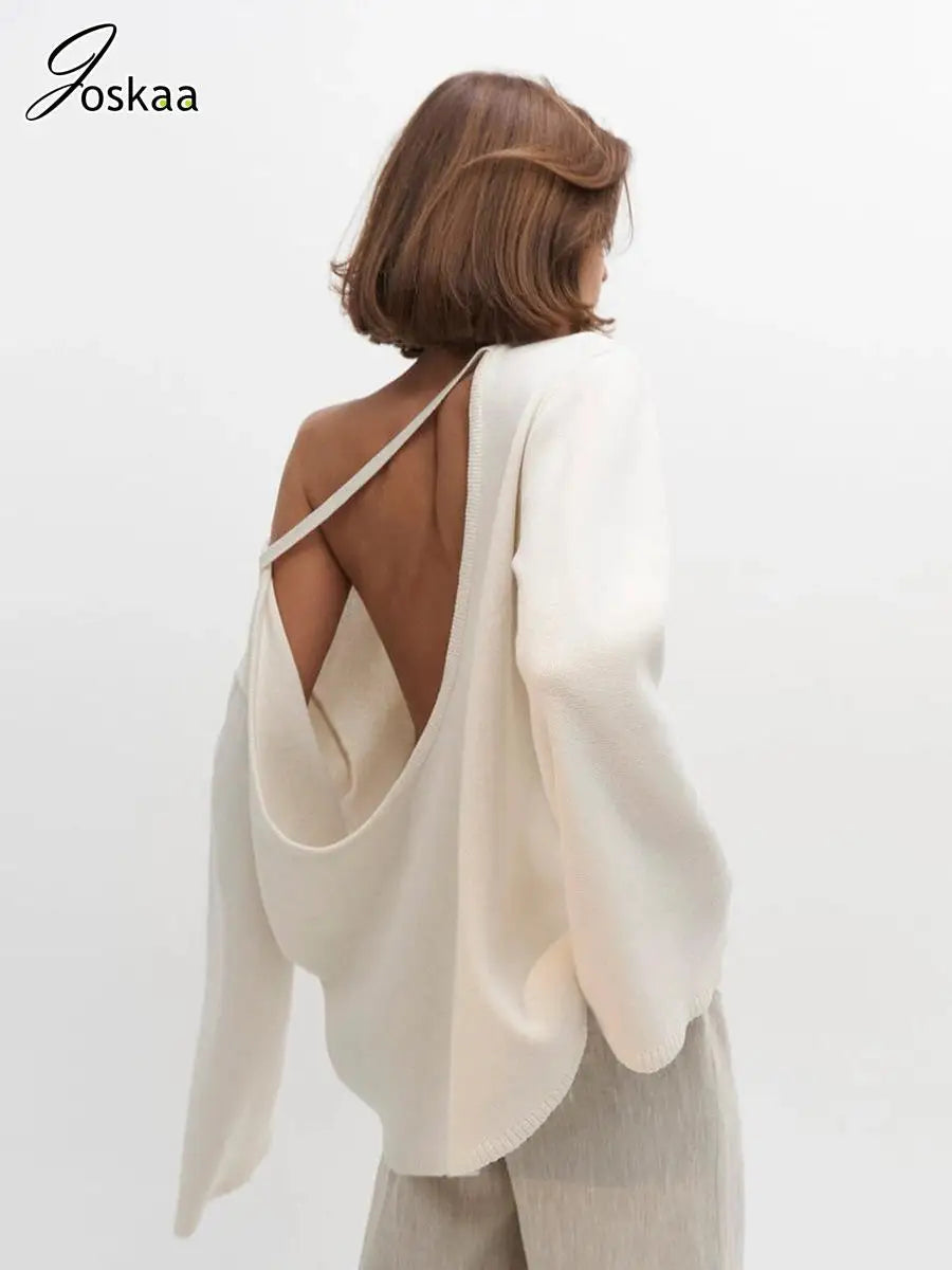 Women's Knit Backless Long Sleeve Ribbed Top Light Gray – Front View