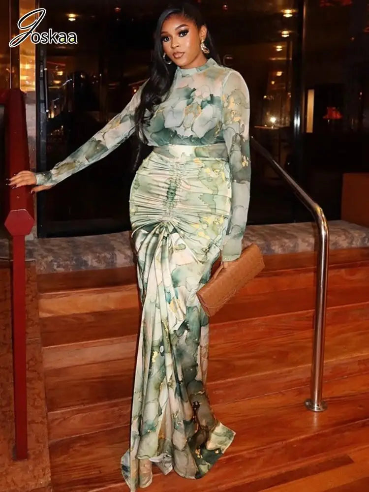 Women's Long Sleeve Maxi Pleated Two Piece Set – Women's Fashion Wholesale – Front View