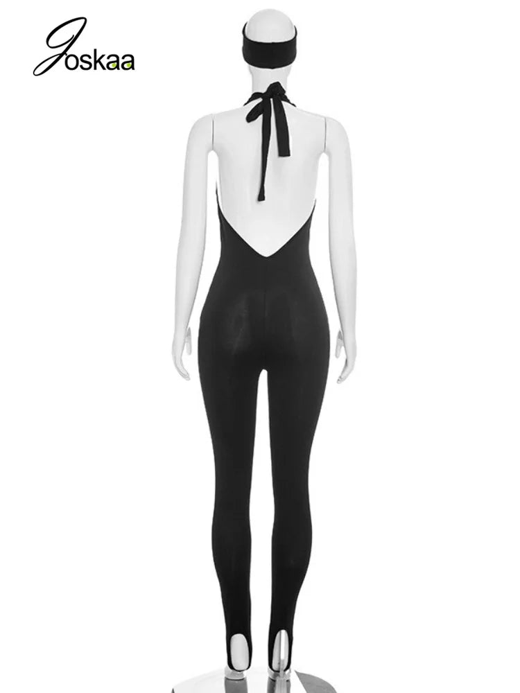 Women's Lace Backless Halter Sleeveless Romper - Detail View