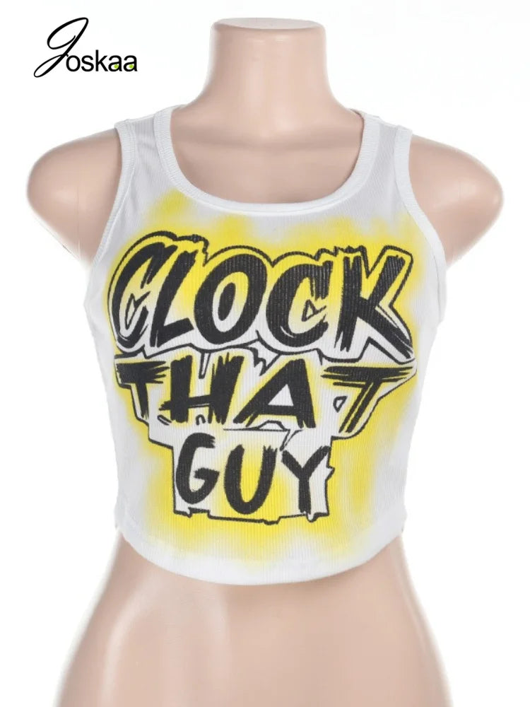 Women's Letter Print Sleeveless Crop Top White – Back View