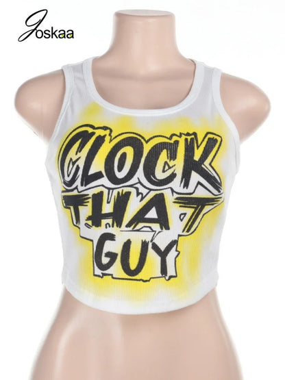 Women's Letter Print Sleeveless Crop Top White – Back View
