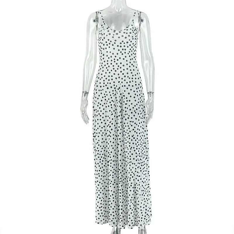 Women's Polka Dot Mesh Sleeveless Maxi Dress - Additional View 7