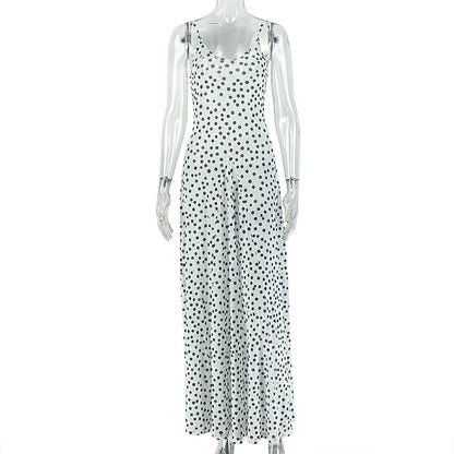 Women's Polka Dot Mesh Sleeveless Maxi Dress - Additional View 7