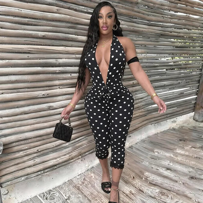 Women's Polka Dot Lace Backless V-neck Romper - Additional View 10