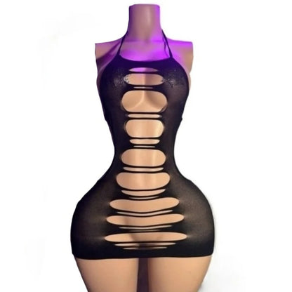 Women's Mesh Cutout Halter Bodycon Mini Dress
