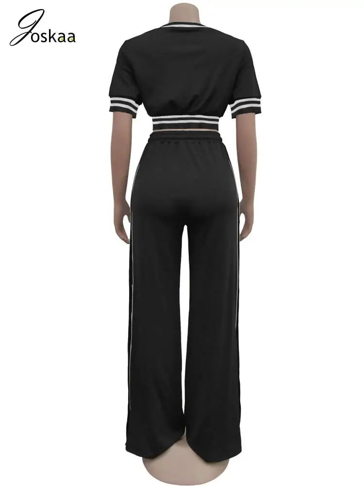 Women's Stripe Short Sleeve Two Piece Set Blue – Detail View