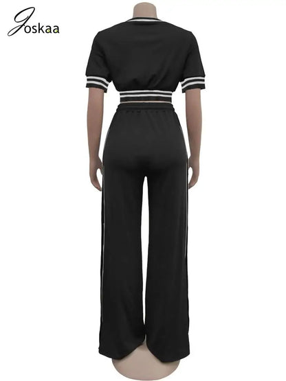 Women's Stripe Short Sleeve Two Piece Set Blue – Detail View