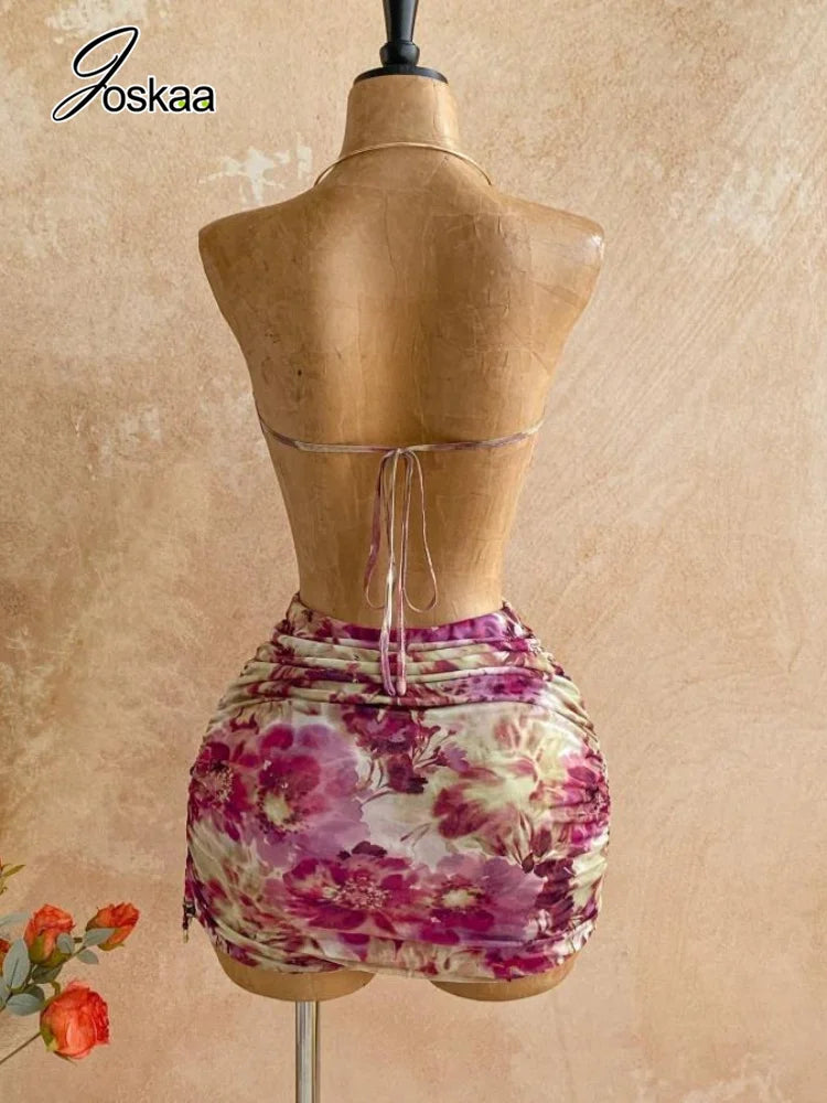 Wholesale Women's Mesh Backless Halter Mini Dress Coffee – Detail View
