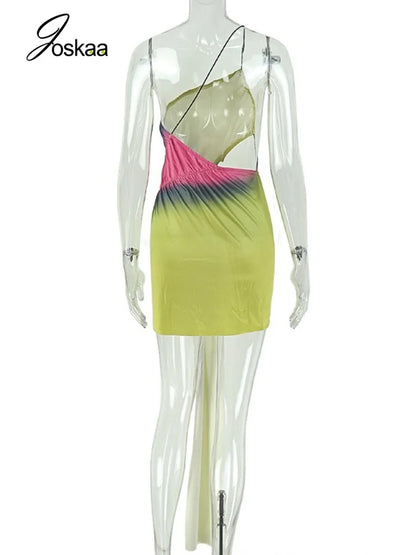 Women's Ruched Backless Cutout Mini Dress Yellow – Detail View