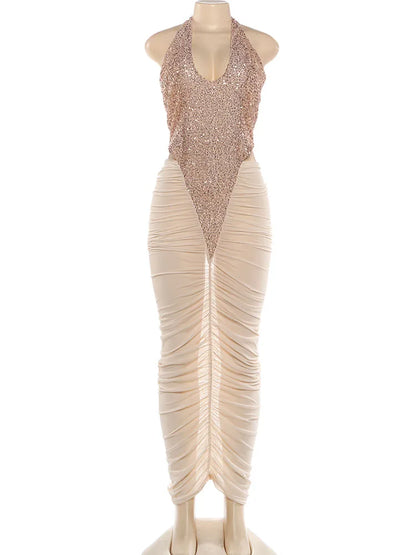 Joskaa Sequin Mesh Backless Halter Maxi Dress - maxi dress image 2