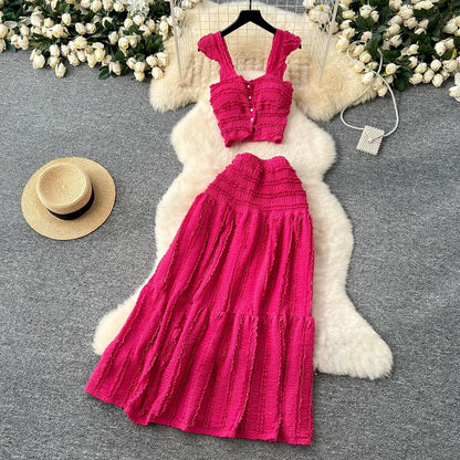 Women's Crop High Waist Pleated Two Piece Set