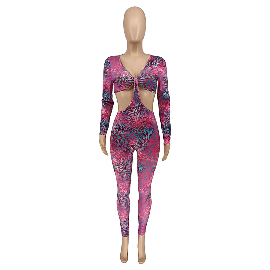 Women's Snake Print Backless Cutout Romper