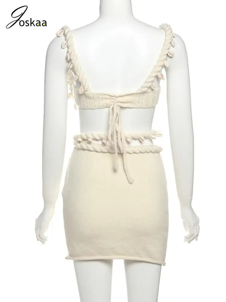 Women's Knit Cutout Crop Mini Two Piece Set Blue Sets – Detail View