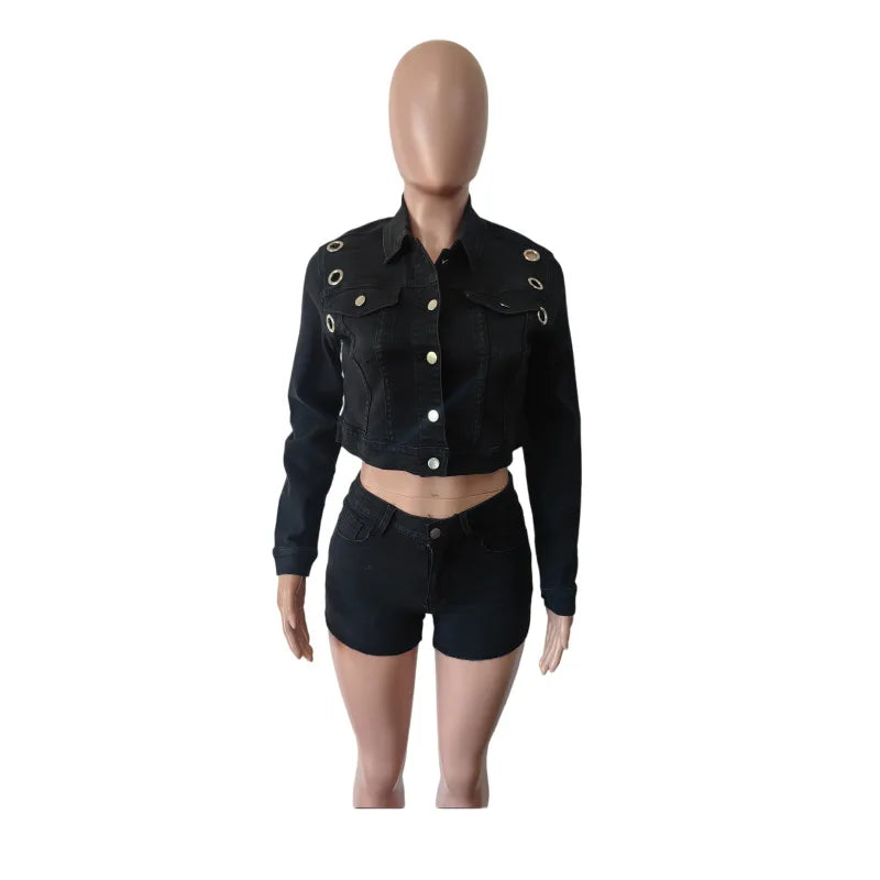 Women's Denim Print Long Sleeve Two Piece Set - Additional View 7