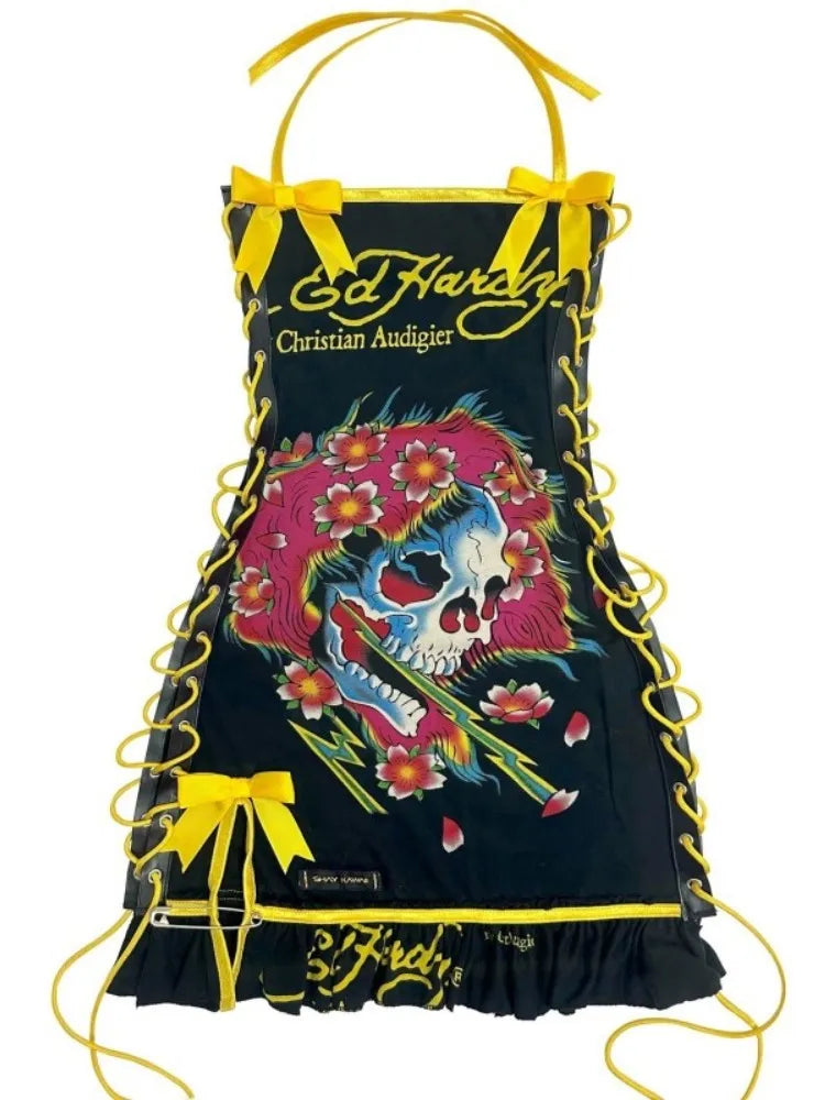 Women's Cutout Halter Printed Line Wacky Dress
