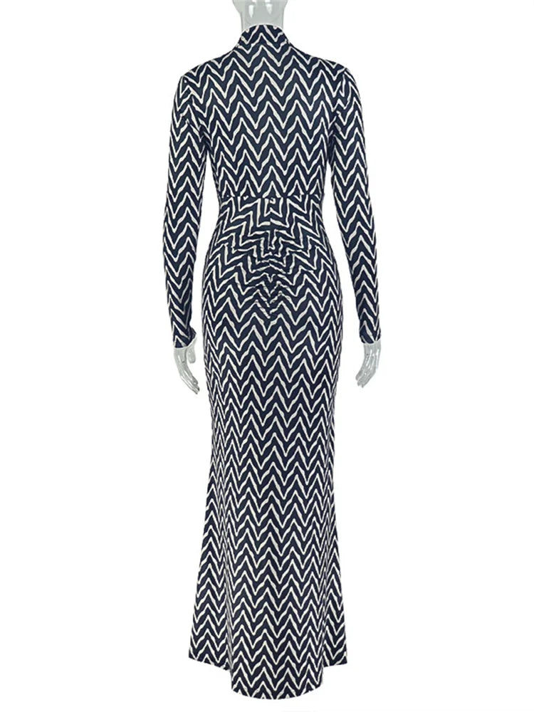 Joskaa Stripe Ruched Long Sleeve Bodycon Maxi Dress - maxi dress image 4