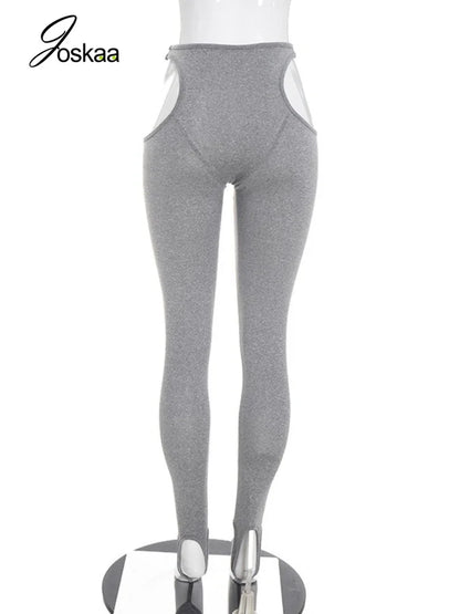 Women's Cutout Bodycon Pants Waist Leggings Foot - Detail View