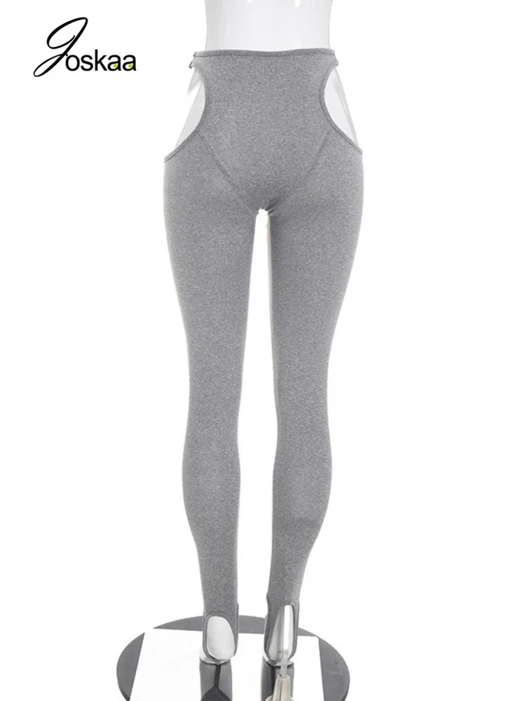 Women's Cutout Bodycon Pants Waist Leggings Foot - Detail View