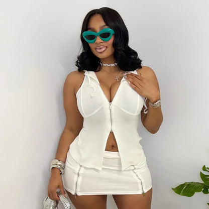 Women's Zip Up Sleeveless Two Piece Set