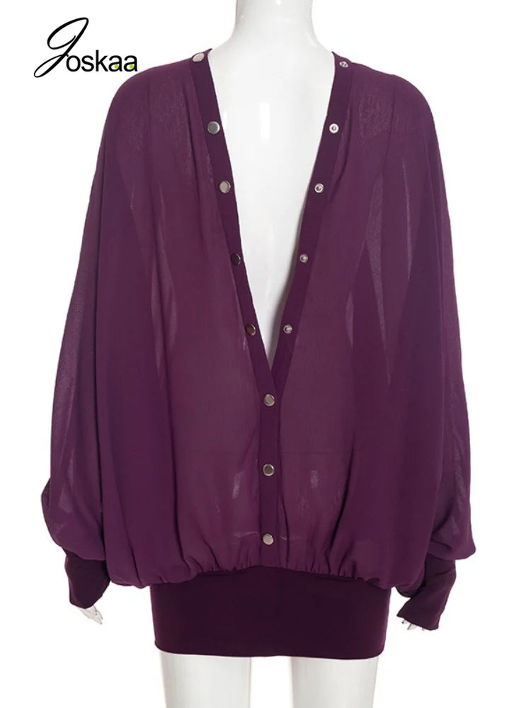 Women's Backless V-neck Long Sleeve Mini Dress - Detail View