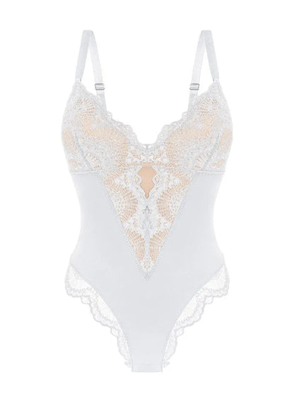 Women's Lace Patchwork Bodysuits V-neck Bodysuit