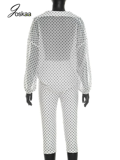 Women's Polka Dot Long Sleeve High Waist Two Piece Set Hipster - Detail View 4