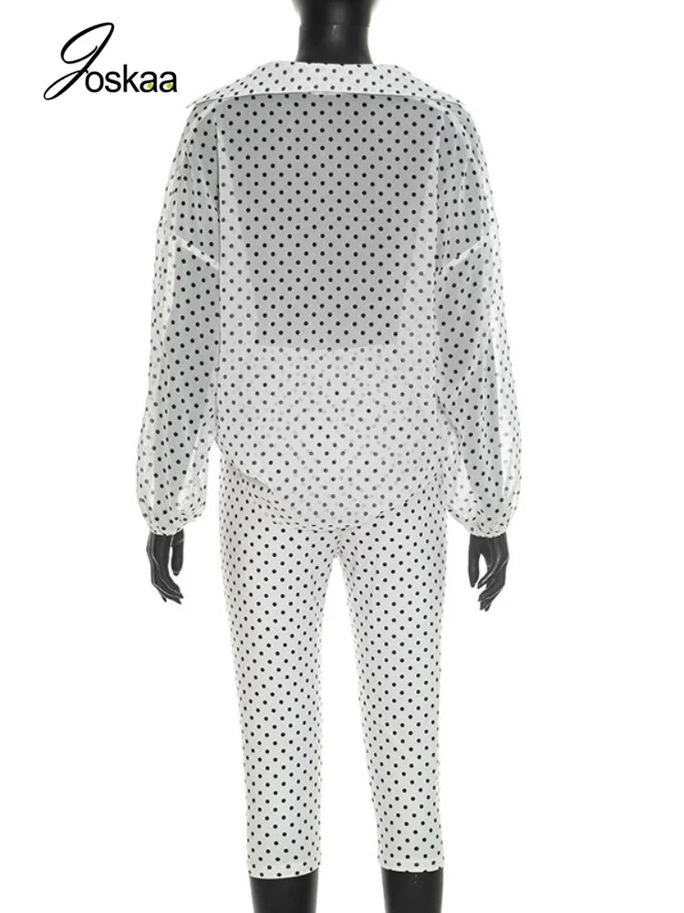 Women's Polka Dot Long Sleeve High Waist Two Piece Set Hipster - Detail View 4