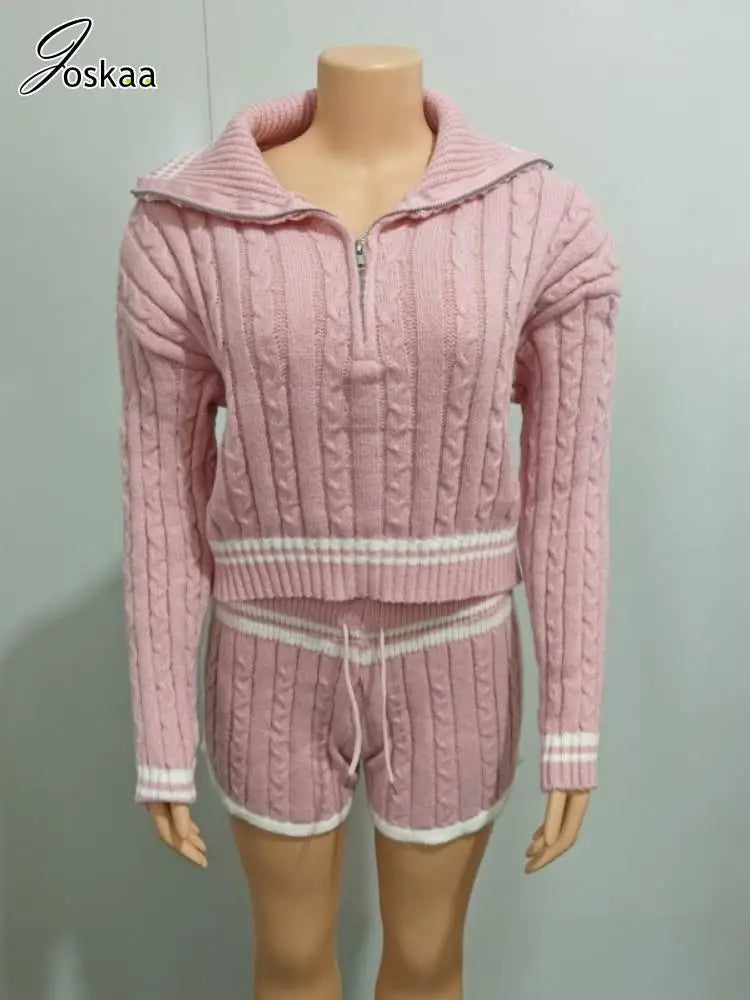 Women's Stripe Knit Long Sleeve Two Piece Set Milk White – Back View