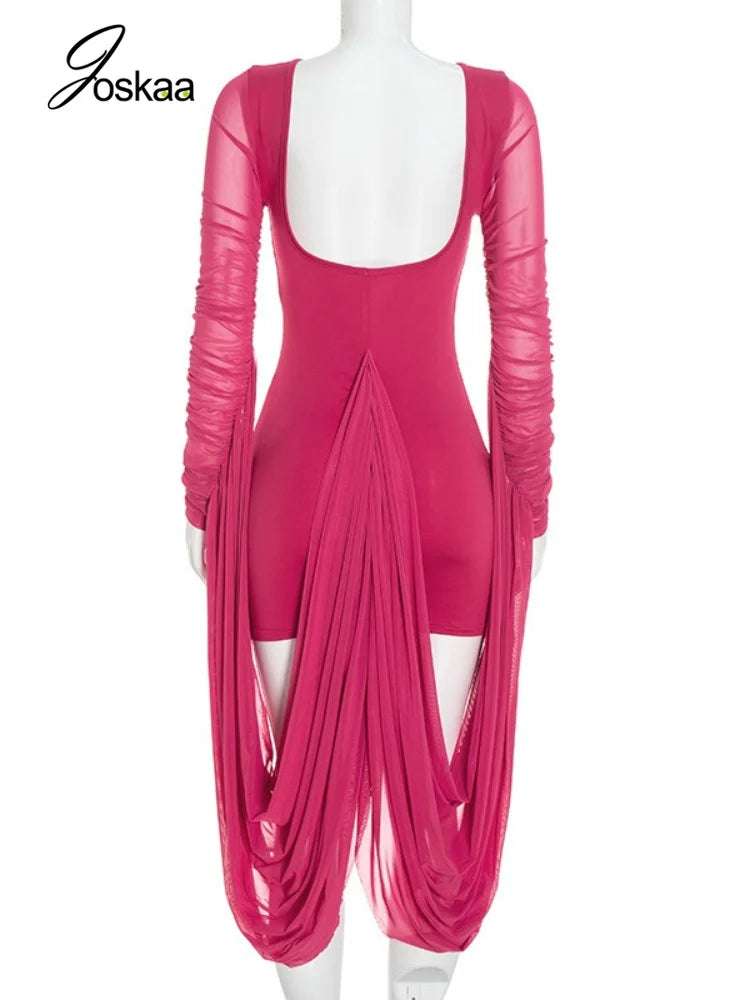 Women's Mesh Backless Long Sleeve Bodycon Mini Dress - Detail View