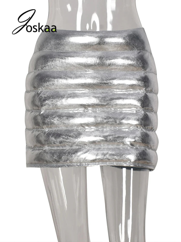 Women's High Waist Mini Silver Strench Work Skirt 193 – Back View