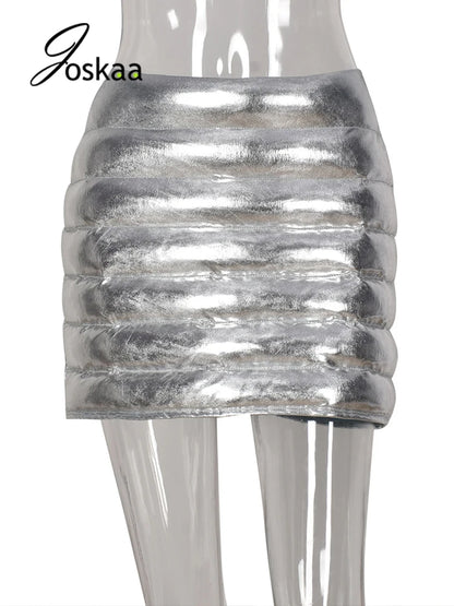 Women's High Waist Mini Silver Strench Work Skirt 193 – Back View