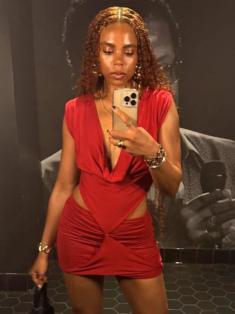 Women's Backless Bodycon Irregular Swing Collar Mini Dress
